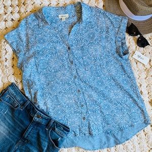 Style & Co Mosaic Printed Button Up Top